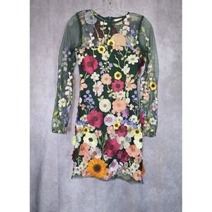 Sage & Paige My Luck Forest Green Floral Mini Dress Size XS Whimsy Goth Fairy